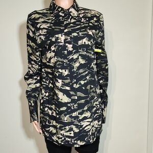 Topshop Abstract Camouflage Blouse - Black and Cream